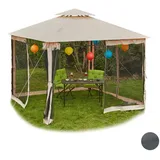 Relaxdays Deluxe Pavillon 3x3, Gartenpavillon, Seitenwände mit Reißverschluß, Moskitonetz, wasserabweisendes Dach, beige