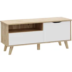 Lowboard FORTE "Vankka TV-Bank, TV-Board", planked eiche, weiß, B:124,4cm H:54,3cm T:42cm, Spanplatte, Sideboards, TV-Teil, ca. 125 cm breit, viel Stauraum, Echtholzbeine