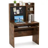 Costway 89x50x138 cm Schreibtisch mit magnetischer Pinnwand, Kleiner Computertisch mit Aufsatz, Tastaturablage & Verstellbarer Ablage, PC-Tisch, Braun - Braun