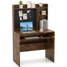 Costway 89x50x138 cm Schreibtisch mit magnetischer Pinnwand, Kleiner Computertisch mit Aufsatz, Tastaturablage & Verstellbarer Ablage, PC-Tisch, Braun - Braun