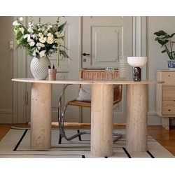 Casa Padrino Luxus Travertin Schreibtisch Beige 200 x 80 x H. 72 cm - Gebogener Naturstein Bürotisch - Büro Möbel - Travertin Naturstein Möbel - Luxus Möbel - Luxus Einrichtung
