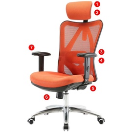 SIHOO Bürostuhl Schreibtischstuhl, ergonomisch, verstellbare Lordosenstütze, 150kg belastbar ohne Fußstütze, orange
