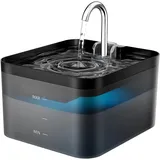 PawPoll Katzenbrunnen, 2,2L Trinkbrunnen für Katze, Super Leiser, Wasserhahn-Design Wasserbrunnen für Katzen mit LED und Aktivkohlefilter, Leicht zu Reinigen (Schwarz-2,2L-uk)
