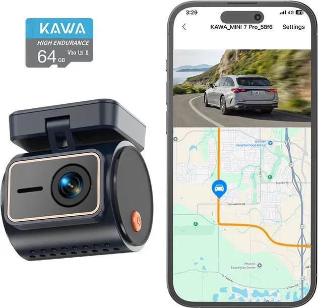 KAWA 4K Mini-Front-Dashcam, Sprachsteuerung, Stealth-Display, 2K HDR, NightEagle Engine Kamera, integriertes Wi-Fi 6 & GPS, 24/7 Puffer-Parkmodus, unterstützt bis zu 256 GB