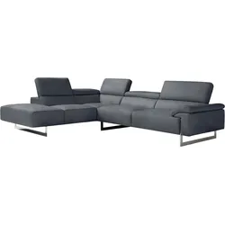 Ecksofa EGOITALIANO "Malika", grau (charcoal), B:300cm H:94cm T:107cm, Sofas, mit Ottomane, inkl. Kopfteilverstellung und chromfarbenen Metallfüßen
