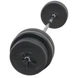 Langhantelset aus 1,6 m Hantelstange mit 60 kg Gewichten (4 x 5 kg, 4 x 10 kg) und Verschlüsse