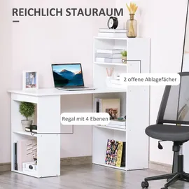 Homcom Schreibtisch mit Regal Computertisch Arbeitstisch Laptoptisch Büroregal Weiß 120 x 55 x 120 cm