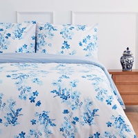 LERUUM Bettwäsche 240x220 Set Aus Baumwolle Reversible Streifen Blumen Blau Weiß Bettbezugen (240 x 220 + 2 (65 x 65)