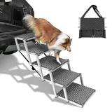 SEEZSSA Hunderampe fürs Auto, verbesserte 5-stufige Hundetreppe für mittelgroße und große Hunde, tragbar, zusammenklappbar, Aluminium-Teleskop-Hundetreppe für Autos, LKWs, rutschfeste, leichte