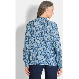 GOLDNER Moderne Rüschenbluse mit Stehkragen Blau 42