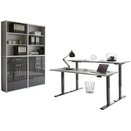 BMG Möbel Büromöbel-Set, e-Office Set 20, Schreibtisch höhenverstellbar,