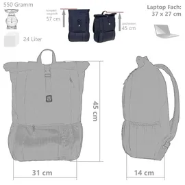 Elephant Gin ELEPHANT Rucksack Daypack Büro Reise Handgepäck DIN A4 Geheimfach Kurierrucksack Rolltop Bag 3626 + Flasche - Schwarz/Grau