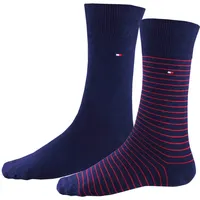 TOMMY HILFIGER Herrensocken Doppelpack Uni/Ringel blau Größe 39-42