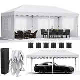 Pavillon 3x6 Faltpavillon mit 4 Seitenteilen 6 PCS Sandsack, Wasserdicht Partyzelt 420D Oxford Verdicken, Anti-UV 50+ Gartenpavillon, inkl. Tragetasche, Pavillons für Garten Party Hochzeit, Weiß
