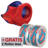 Tesa AKTION: tesa Klebefilmabroller Mini-Abroller rot/blau + GRATIS 2 Rollen tesafilm Kristall-Klar, 10,0 m x 15,0 mm (LxB)