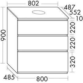 Burgbad Lin20 Waschtischunterschrank inklusive Konsolenplatte, 3 Auszüge, 802x487x900mm, WWYJ080F5395, Farbe: Eisblau Matt / Rückwand Anthrazitgrau