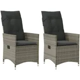 vidaXL Gartensessel mit Kissen 2 Stk. Verstellbar Grau Poly Rattan