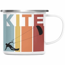 Trendation Thermotasse Trendation – Kitesurf Kitesurfen Geschenk Emaille Tasse Kite Surfender Kitesurfing Geschenkidee silberfarben