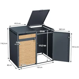 ML-Design Mülltonnenbox 2er Anthrazit-Lärchenoptik 132x80x116,3 cm