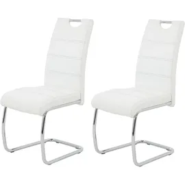 Hela Tische, 2er Set Schwingstuhl, Küchenstuhl Flora, Kunstleder Weiß, Griffmulde, Metallgestell verchromt, 42x57x98 cm) - Lederlook - BHT 42x98x57 cm
