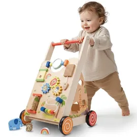 Labebe Lauflernwagen aus Holz für Babys ab 1 Jahr Laufwagen Holz-Walker Holzwagen Gehhilfe für Kleinkinder - Bunt