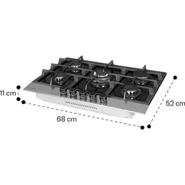 Klarstein Gaskocher 5-Flammig, 10,4kW Einbau-Gaskocher für Innenbereich, Edelstahl-Gaskocher für Wohnmobil, 5-Flammiger Gaskocher, Moderner Einba... - Schwarz