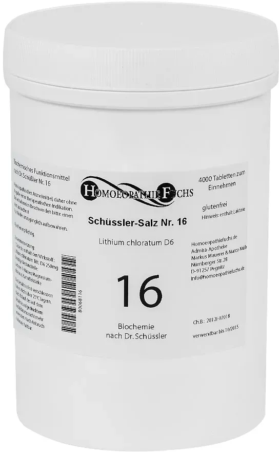 HOMÖOPATHIEFUCHS Schüssler-Salz Nummer 16 Lithium chloratum D6 Biochemie 4000 St Tabletten