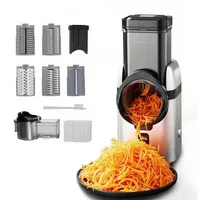 FOHERE Gemüseschneider 5-in-1 Elektrischer Gemüseschneider für effiziente Essenszubereitung, 80 W, 2 Größen Einfüllschacht für alle Zutaten, Aufbewahrungsbox silberfarben