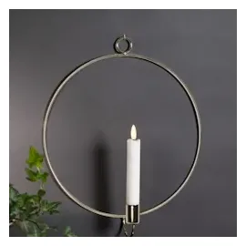 StarTrading LED Kerze Flamme Wall, mit Ring Ø 28cm Timer Batterie gold