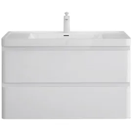 mai & mai Badmöbel-Set Waschbeckenunterschrank 120x48x58cm in matt schwarz mit Softclose Schubladen inkl. Mineralguss Waschbecken und LED-Spiegel Lucca