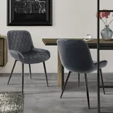 ML DESIGN modern liv 2er Set Esszimmerstühle Esszimmerstuhl mit Rücken- und Armlehnen, Anthrazit, Samt Sitzfläche, Metallbeine, Küchenstühle Küchenstuhl Wohnzimmerstühle Wohnzimmerstuhl Polsterstuhl Stühle