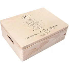 Creative Deco Holzkiste Taufe Geschenk für Mädchen Junge, Natur 40 x 30 x 14 cm