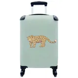 MuchoWow Handgepäckkoffer Leopard - Kinder - Grün - Jungen - Blau - Kinder, 4 Rollen, Reisetasche mit rollen, Handgepäck für Ferien, Trolley, Reisekoffer bunt