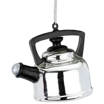 INGE-GLAS Christbaumschmuck Glas 6cm Teekessel Weihnachtskugeln Küchengeräte Teekocher Silber