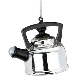 INGE-GLAS Christbaumschmuck Glas 6cm Teekessel Weihnachtskugeln Küchengeräte Teekocher Silber