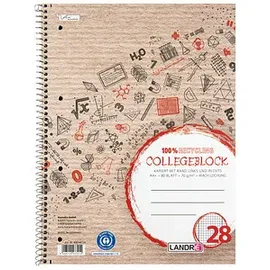 Landré LANDRÉ® Collegeblock Recycling Lineatur 28 kariert DIN A4 Innen- und Außenrand, 1 St.