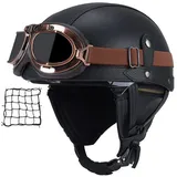 Halbschalenhelm mit ECE, Jethelm Retro, Chopper Helm, Retro Motorrad Helm, Scooter-Helm, Offenem Helm, mit Brille halbhelm Motorrad männer motorradhelm