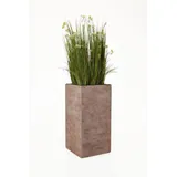 Vivanno Pflanzkübel Blumenkübel aus Fiberglas Block 80 cm, Beige gestreift