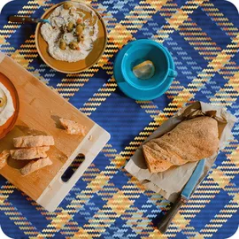 ebran trade Picknickdecke XXL 200 x 200 cm marineblau-orange