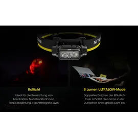 Nitecore NU43 LED Kopflampe mit 1400 Lumen, leichteste Stirnlampe der Welt mit 18650 Akku, mit Photosensor, eingebauter