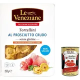 4x Le Veneziane Tortellini Prosciutto Crudo, Glutenfreie Nudeln 250g+Polpa 400g