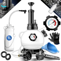 MASKO® Bremsenentlüftungsgerät Auto Bremsentlüfter KFZ Bremsflüssigkeits-Wechselgerät 3L für Scheibenbremsen & Trommelbremsen mit Handpumpe & 1L Absaugbehälter für E20, Adapter, Schlauch & Zubehör