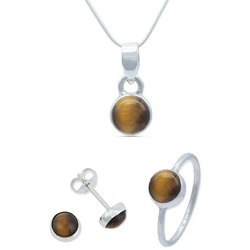mantraroma Schmuckset 925er Silber mit Tigerauge (Schmuckset aus 925 Silber) 54