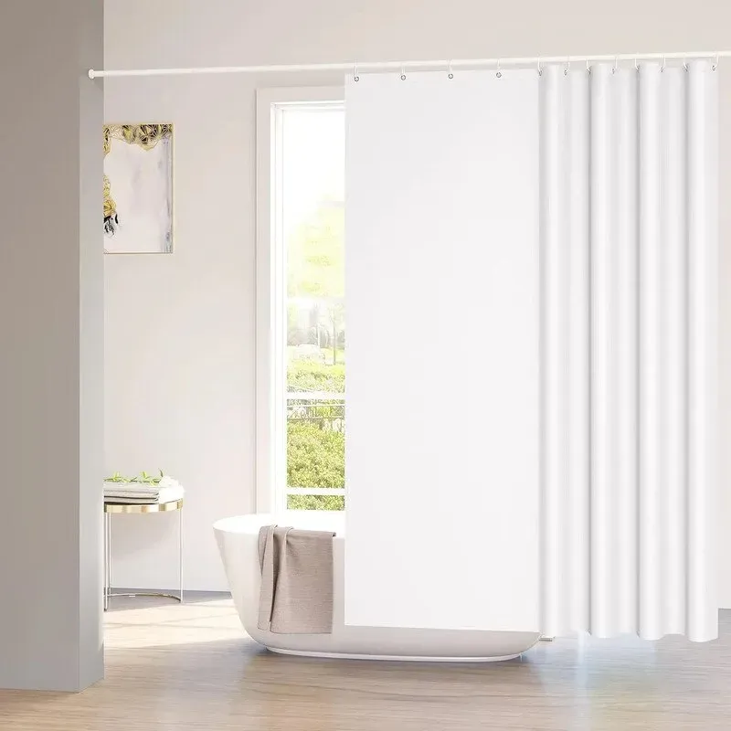 WOLTU Duschvorhang 180x200 cm Weiß Schimmelresistent Textil, Wasserdicht und Waschbar, Badezimmer Vorhang aus Polyestergewebe mit 12 Duschvorhangringen für Dusche und Badewanne