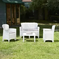 Outdoor-Lounge-Set Ostuni, Sitzecke in Rattan-Optik mit Kissen, 100 % Italy, Weiß - Weiß