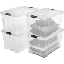Iris Ohyama Aufbewahrungsboxen mit Deckel, 45L, 4er-Set, Transparent, Sicherer Verschluss, Stapelbar, Griffe, Schlafzimmer, Schrank, Büro, Organisation, BPA-freies Plastik, Ordnungsboxen, DDNTB-45