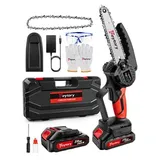 Mini Kettensäge 700W, 6 Zoll Mini Kettensäge Elektro mit Akku 6000mAh, Akku Stsägemit 2 Ketten und Sicherheitsverriegelung, für Gartenscheren Astschere Holzschneidenz
