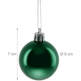 Relaxdays Weihnachtskugeln im 50er Set, Kunststoff, D: 6 cm, runde Weihnachtsbaumdeko, Baumschmuck glänzend, dunkelgrün