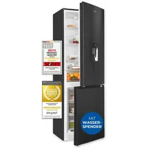 GGV Exquisit Exquisit Kühl-Gefrierkombination KGC5320-95-E-WS-040C inoxlook-az | Nutzinhalt: 313 L | Wasserspender | 4*-Gefrieren | Alarm-Funktion | 4 Glasablagen - Schwarz