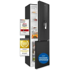 GGV Exquisit Exquisit Kühl-Gefrierkombination KGC5320-95-E-WS-040C inoxlook-az | Nutzinhalt: 313 L | Wasserspender | 4*-Gefrieren | Alarm-Funktion | 4 Glasablagen - Schwarz